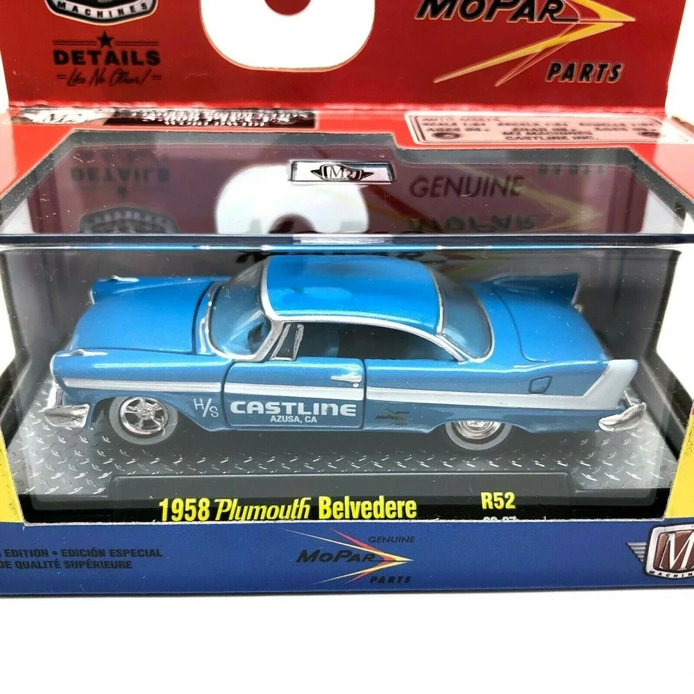 M2 Machines 1958 '58 Plymouth Belvedere Car Blue Mopar Parts Diecast 1/64 Scale‎